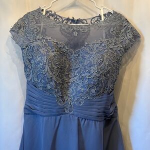 Elegant Lace Overlay Blue Dress